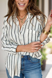 Pocketed Striped Collared Neck Long Sleeve Shirt S-XL