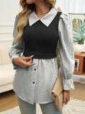 Faux Layered Striped Collared Button Down S-XL