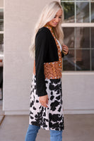 Printed Color Block Open Front Cardigan S-XL