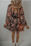 Printed Tie Neck Long Sleeve Mini Dress S-XL