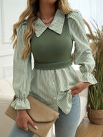 Faux Layered Striped Collared Button Down S-XL