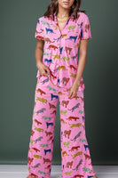 Animal Button Up Top and Pants Lounge Set S-XL