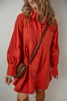 Pocketed Button Down Long Sleeve Shirt Dress S-XL