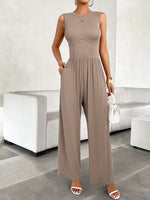 Devine Round Neck Sleeveless Wide Leg Jumpsuit S-XL