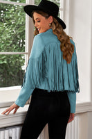 Fringe Trim Lapel Collar Cropped Blazer S-2XL