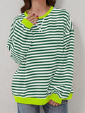 Striped Round Neck Long Sleeve T-Shirt S-XL