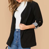 Lapel Collar Roll-Tab Sleeve Blazer S-L