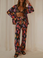 Collared Neck Long Sleeve Top and Pants Lounge Set S-L