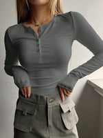 Half Button Long Sleeve T-Shirt S-L