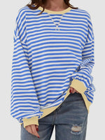 Striped Round Neck Long Sleeve T-Shirt S-XL