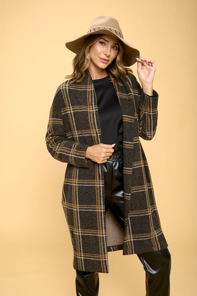 Plaid Coat with Buttons and Pockets S-L