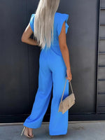 Ruffled Round Neck Cap Sleeve Jumpsuit S-2XL