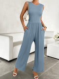 Devine Round Neck Sleeveless Wide Leg Jumpsuit S-XL