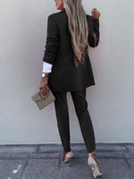 Lapel Collar Long Sleeve Blazer and Pants Set S-2XL