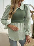 Faux Layered Striped Collared Button Down S-XL