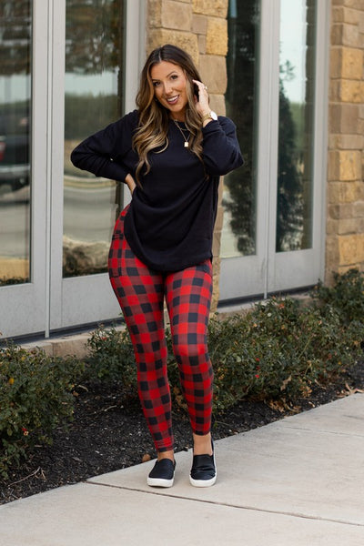 Red & Black Plaid Leggings Size 4-28