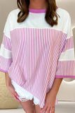 Striped Round Neck Three-Quarter Sleeve T-Shirt S-XL