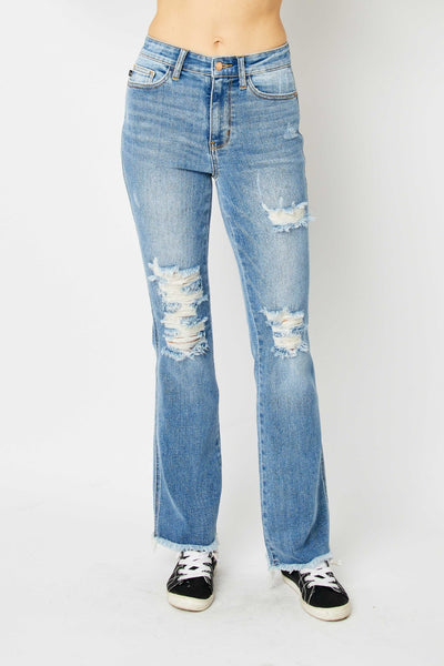 Judy Blue Full Size Distressed Raw Hem Bootcut Jeans S-3XL