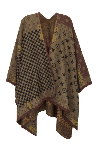 Geometric Pattern Poncho One Size