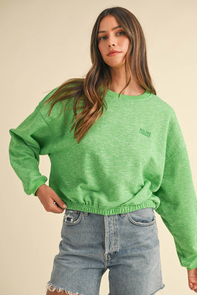 Mable Round Neck Letter Embroidery Crop Sweatshirt S-L