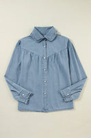 Button Up Long Sleeve Denim Top S-XL