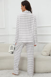 Striped V-Neck Long Sleeve Top and Pants Lounge Set S-XL