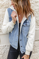 Two-Tone Spliced Denim Sherpa Hooded Jacket S-XL