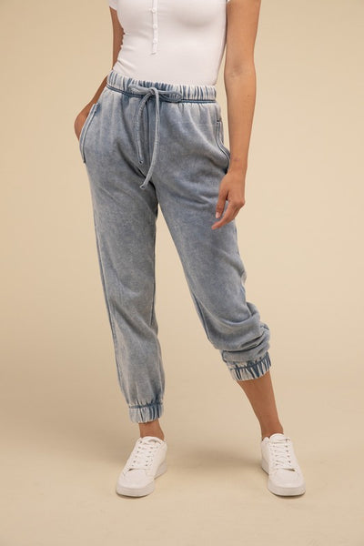 Acid Wash Fleece Sweatpants with Pockets S-XL