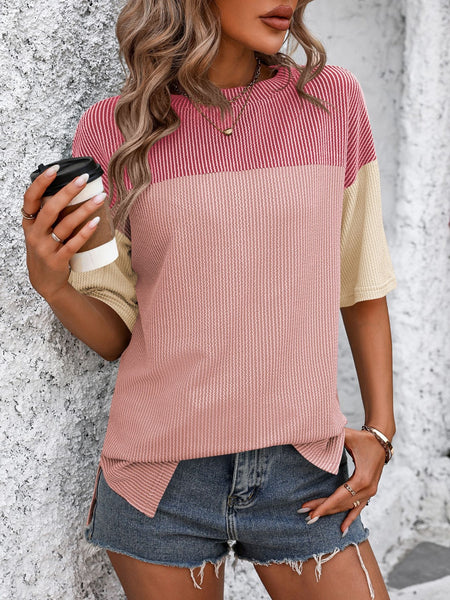 Mandy Color Block Round Neck Half Sleeve T-Shirt S-2XL