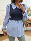 Faux Layered Striped Collared Button Down S-XL