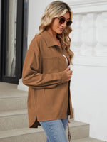 Button Up Dropped Shoulder Long Sleeve S-2XL