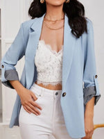 Lapel Collar Roll-Tab Sleeve Blazer S-L