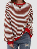 Striped Round Neck Long Sleeve T-Shirt S-XL