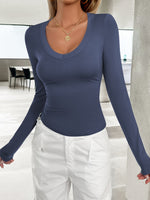 V-Neck Long Sleeve T-Shirt Basic S-XL