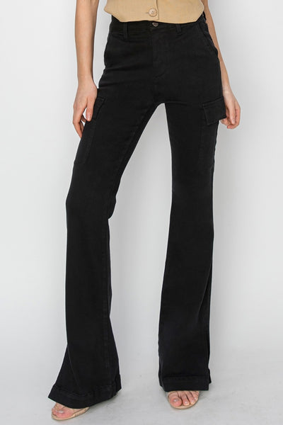 RISEN Full Size High Rise Side Slit Cargo Bootcut Jeans XXS-3XL