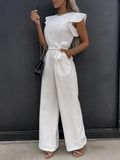 Ruffled Round Neck Cap Sleeve Jumpsuit S-2XL