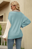 Color Block Round Neck Dropped Shoulder Sweater S-XL