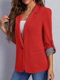 Lapel Collar Roll-Tab Sleeve Blazer S-L