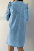 Button Up Notched Long Sleeve Denim Dress S-XL