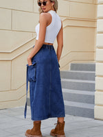 Slit Pocketed High Waist Denim Skirt S-2XL