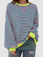 Striped Round Neck Long Sleeve T-Shirt S-XL