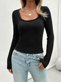 Lace Detail Scoop Neck Long Sleeve T-Shirt S-XL