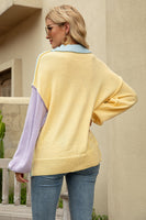 Color Block Round Neck Dropped Shoulder Sweater S-XL