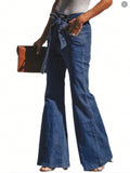 Tied Flare Jeans with Pockets S-XL