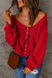 Button Front Frayed Trim Knit Top S-2XL