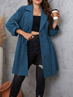 Honey Plus Size Lapel Collar Drawstring Roll-Tab Sleeve Trench Coat 1XL-4XL