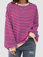 Striped Round Neck Long Sleeve T-Shirt S-XL