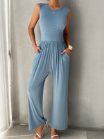 Devine Round Neck Sleeveless Wide Leg Jumpsuit S-XL