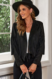 Fringe Trim Lapel Collar Cropped Blazer S-2XL