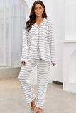 Striped V-Neck Long Sleeve Top and Pants Lounge Set S-XL